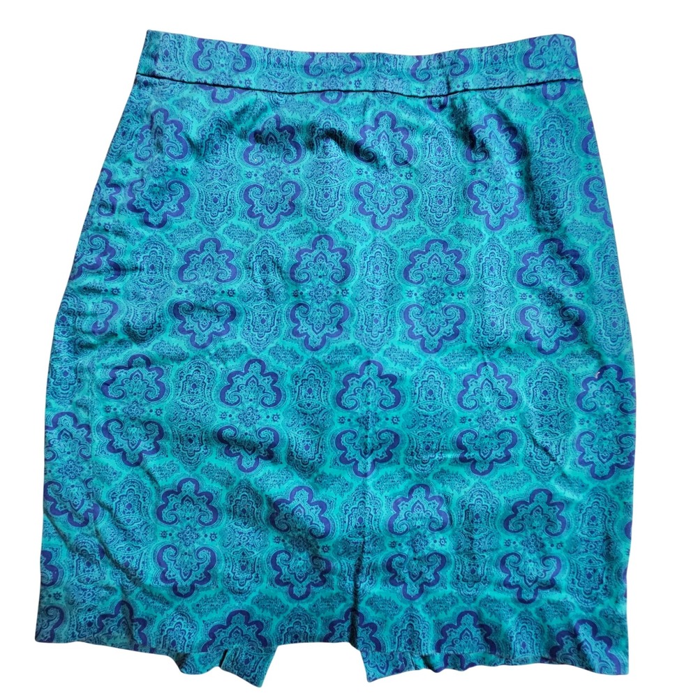 J.Crew The Pencil Skirt‎ 2 Teal Green Blue Paisley Print Cotton Blend Feminine